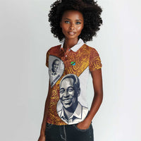 Julius Nyerere Women Polo Shirt with Smiling Portrait, Tribal Pattern and Simplicity is Power Quote - Wonder Print Shop