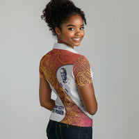 Julius Nyerere Women Polo Shirt with Smiling Portrait, Tribal Pattern and Simplicity is Power Quote - Wonder Print Shop