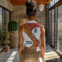 Julius Nyerere Women Sleeveless Polo Shirt with Smiling Portrait, Tribal Pattern and Simplicity is Power Quote - Wonder Print Shop