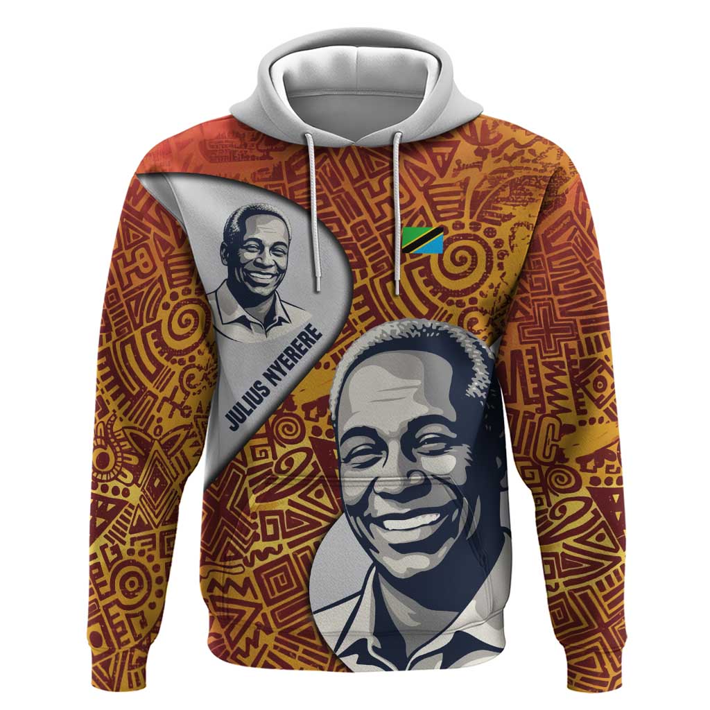 Julius Nyerere Zip Hoodie with Smiling Portrait, Tribal Pattern and Simplicity is Power Quote - Wonder Print Shop