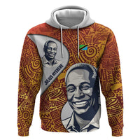 Julius Nyerere Zip Hoodie with Smiling Portrait, Tribal Pattern and Simplicity is Power Quote - Wonder Print Shop