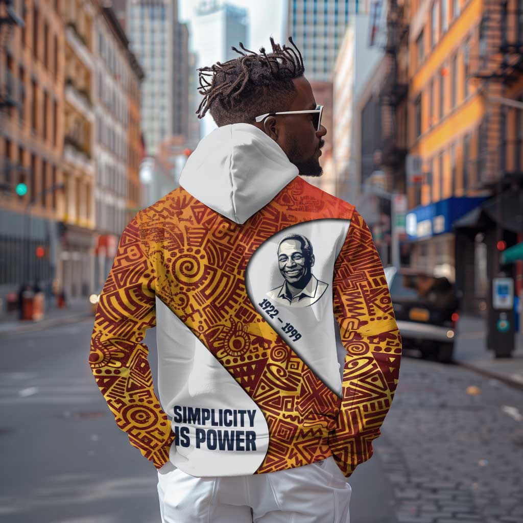 Julius Nyerere Zip Hoodie with Smiling Portrait, Tribal Pattern and Simplicity is Power Quote - Wonder Print Shop