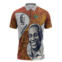 Julius Nyerere Zipper Polo Shirt with Smiling Portrait, Tribal Pattern and Simplicity is Power Quote - Wonder Print Shop