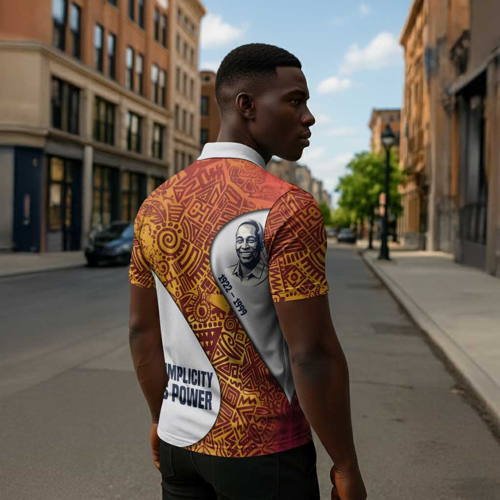 Julius Nyerere Zipper Polo Shirt with Smiling Portrait, Tribal Pattern and Simplicity is Power Quote - Wonder Print Shop