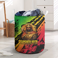 Sundiata Keita Laundry Basket with Regal Portrait, Lion of Mali Title and Bold Tribal Brushstroke Pattern - Wonder Print Shop