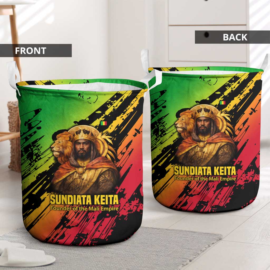 Sundiata Keita Laundry Basket with Regal Portrait, Lion of Mali Title and Bold Tribal Brushstroke Pattern - Wonder Print Shop