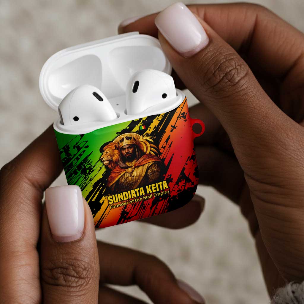 Sundiata Keita AirPods Case with Regal Portrait, Lion of Mali Title and Bold Tribal Brushstroke Pattern - Wonder Print Shop