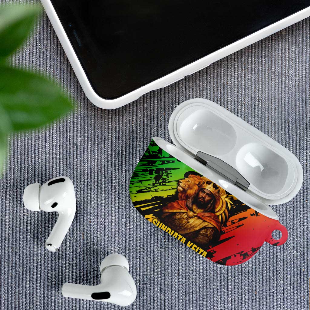 Sundiata Keita AirPods Case with Regal Portrait, Lion of Mali Title and Bold Tribal Brushstroke Pattern - Wonder Print Shop