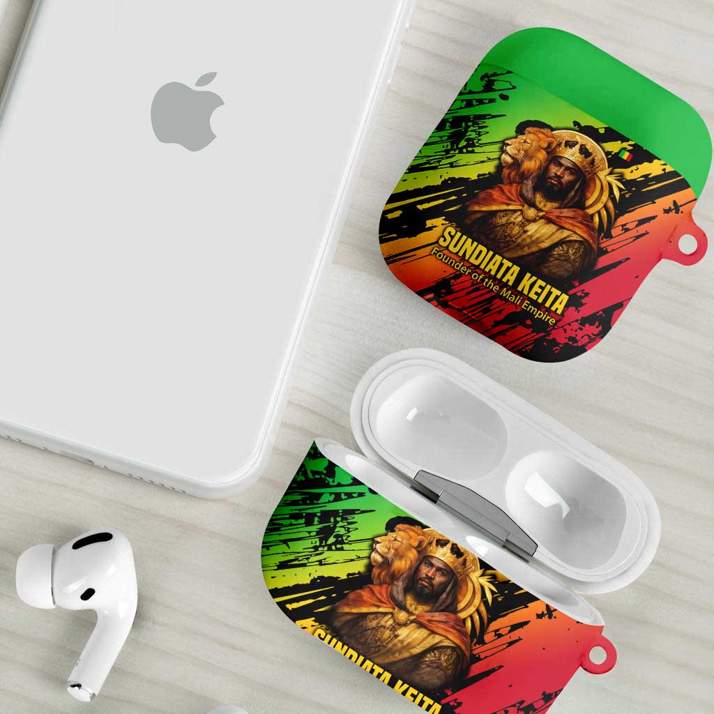 Sundiata Keita AirPods Case with Regal Portrait, Lion of Mali Title and Bold Tribal Brushstroke Pattern - Wonder Print Shop