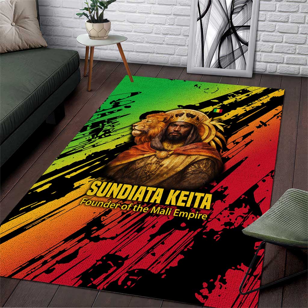 Sundiata Keita Area Rug with Regal Portrait, Lion of Mali Title and Bold Tribal Brushstroke Pattern - Wonder Print Shop