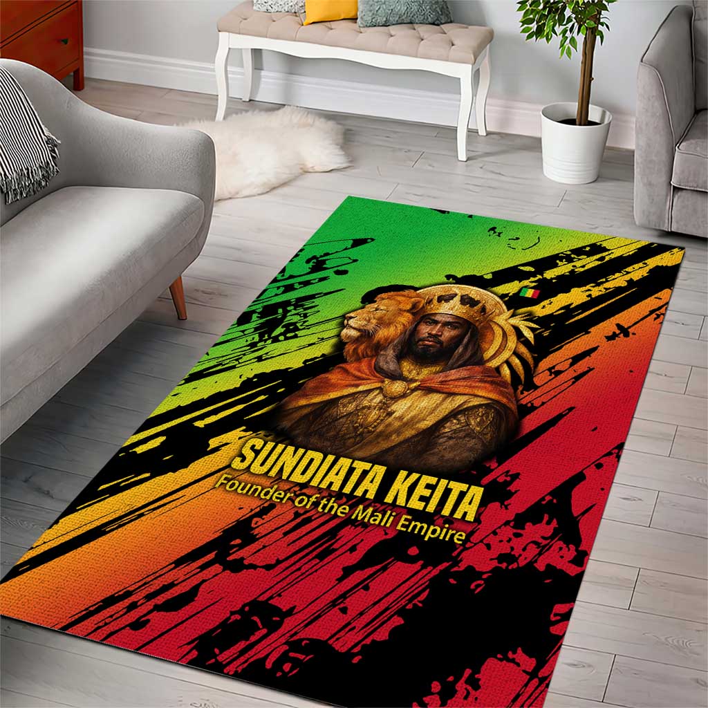 Sundiata Keita Area Rug with Regal Portrait, Lion of Mali Title and Bold Tribal Brushstroke Pattern - Wonder Print Shop