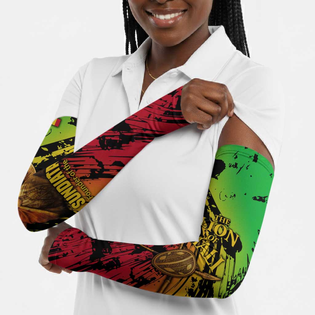 Sundiata Keita Arm Sleeves with Regal Portrait, Lion of Mali Title and Bold Tribal Brushstroke Pattern - Wonder Print Shop