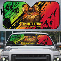 Sundiata Keita Auto Sun Shade with Regal Portrait, Lion of Mali Title and Bold Tribal Brushstroke Pattern - Wonder Print Shop