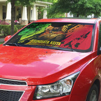 Sundiata Keita Auto Sun Shade with Regal Portrait, Lion of Mali Title and Bold Tribal Brushstroke Pattern - Wonder Print Shop