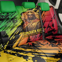 Sundiata Keita Back Car Seat Cover with Regal Portrait, Lion of Mali Title and Bold Tribal Brushstroke Pattern - Wonder Print Shop