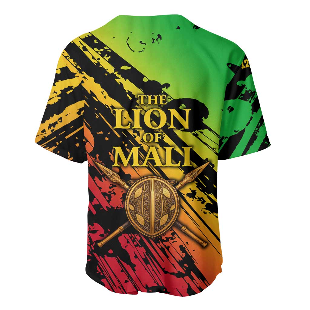 Sundiata Keita Baseball Jersey with Regal Portrait, Lion of Mali Title and Bold Tribal Brushstroke Pattern - Wonder Print Shop