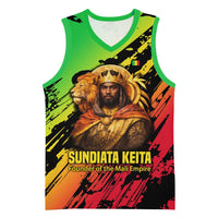 Sundiata Keita Basketball Jersey with Regal Portrait, Lion of Mali Title and Bold Tribal Brushstroke Pattern - Wonder Print Shop