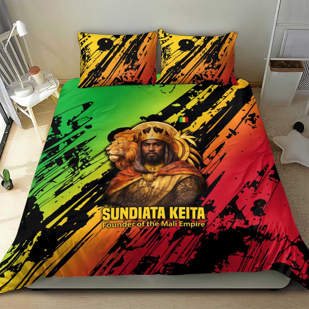 Sundiata Keita Bedding Set with Regal Portrait, Lion of Mali Title and Bold Tribal Brushstroke Pattern - Wonder Print Shop