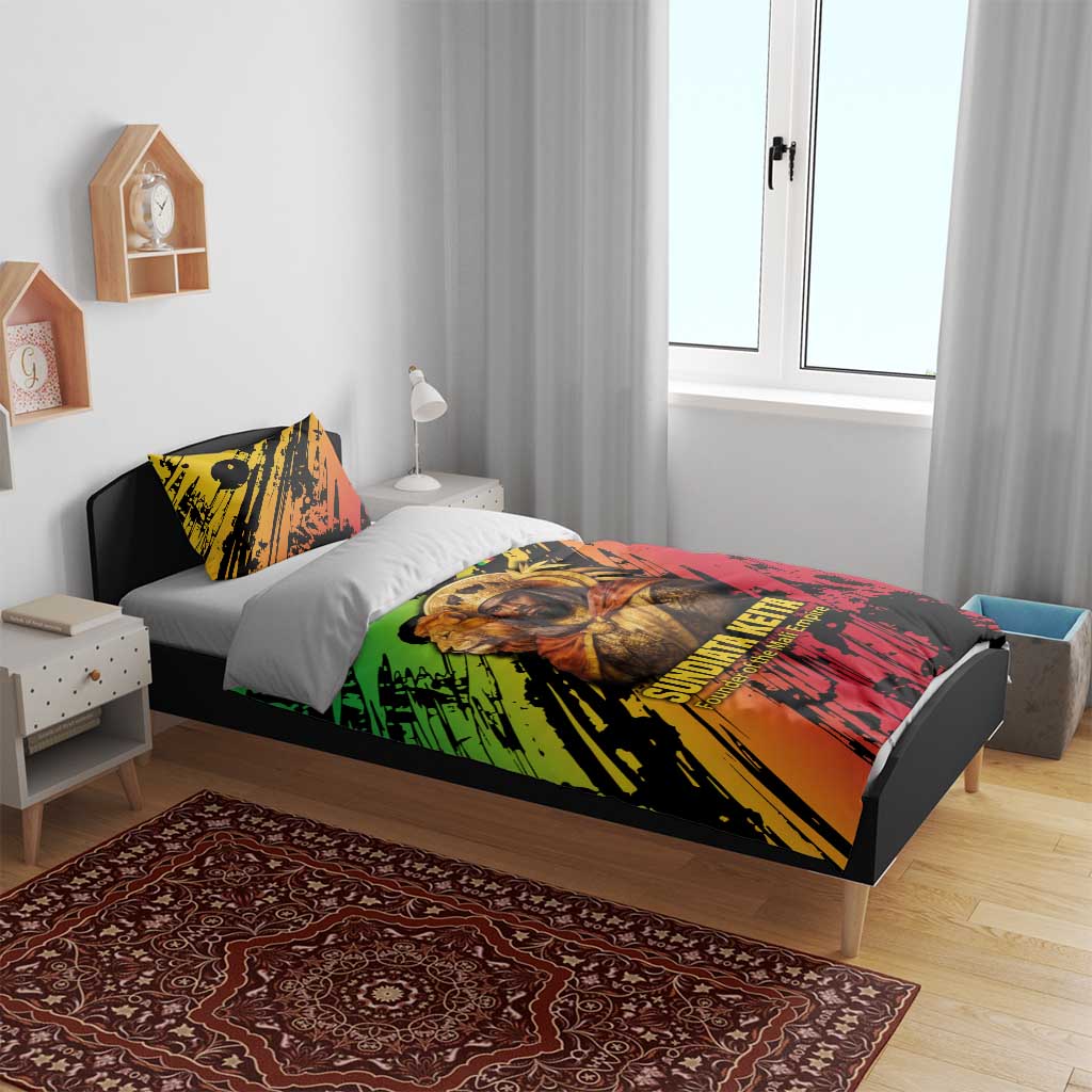 Sundiata Keita Bedding Set with Regal Portrait, Lion of Mali Title and Bold Tribal Brushstroke Pattern - Wonder Print Shop