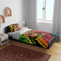 Sundiata Keita Bedding Set with Regal Portrait, Lion of Mali Title and Bold Tribal Brushstroke Pattern - Wonder Print Shop