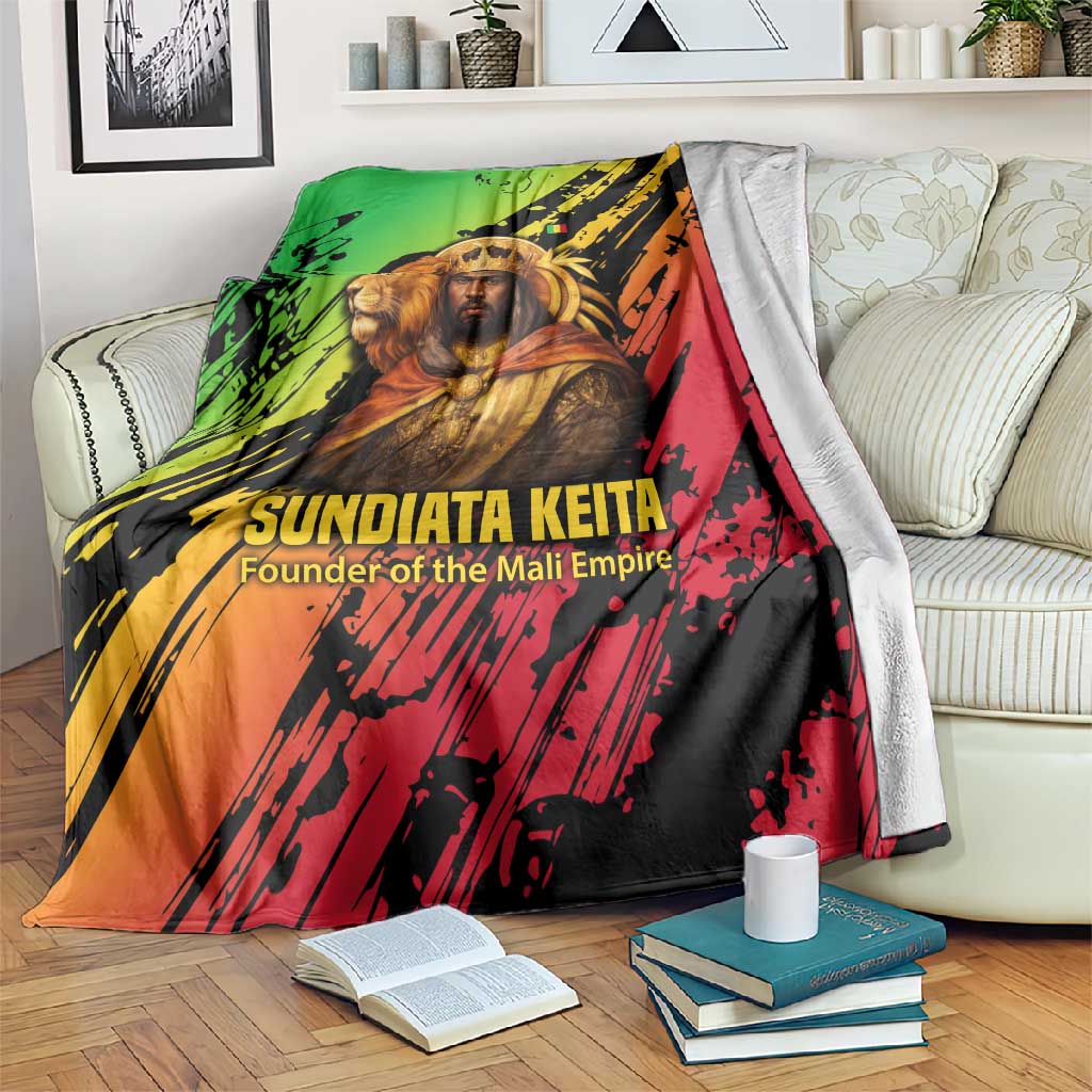 Sundiata Keita Blanket with Regal Portrait, Lion of Mali Title and Bold Tribal Brushstroke Pattern - Wonder Print Shop
