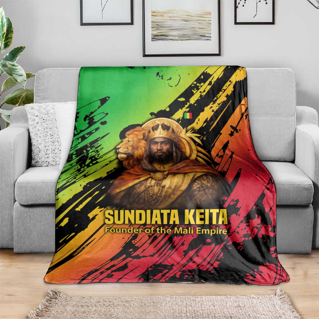 Sundiata Keita Blanket with Regal Portrait, Lion of Mali Title and Bold Tribal Brushstroke Pattern - Wonder Print Shop