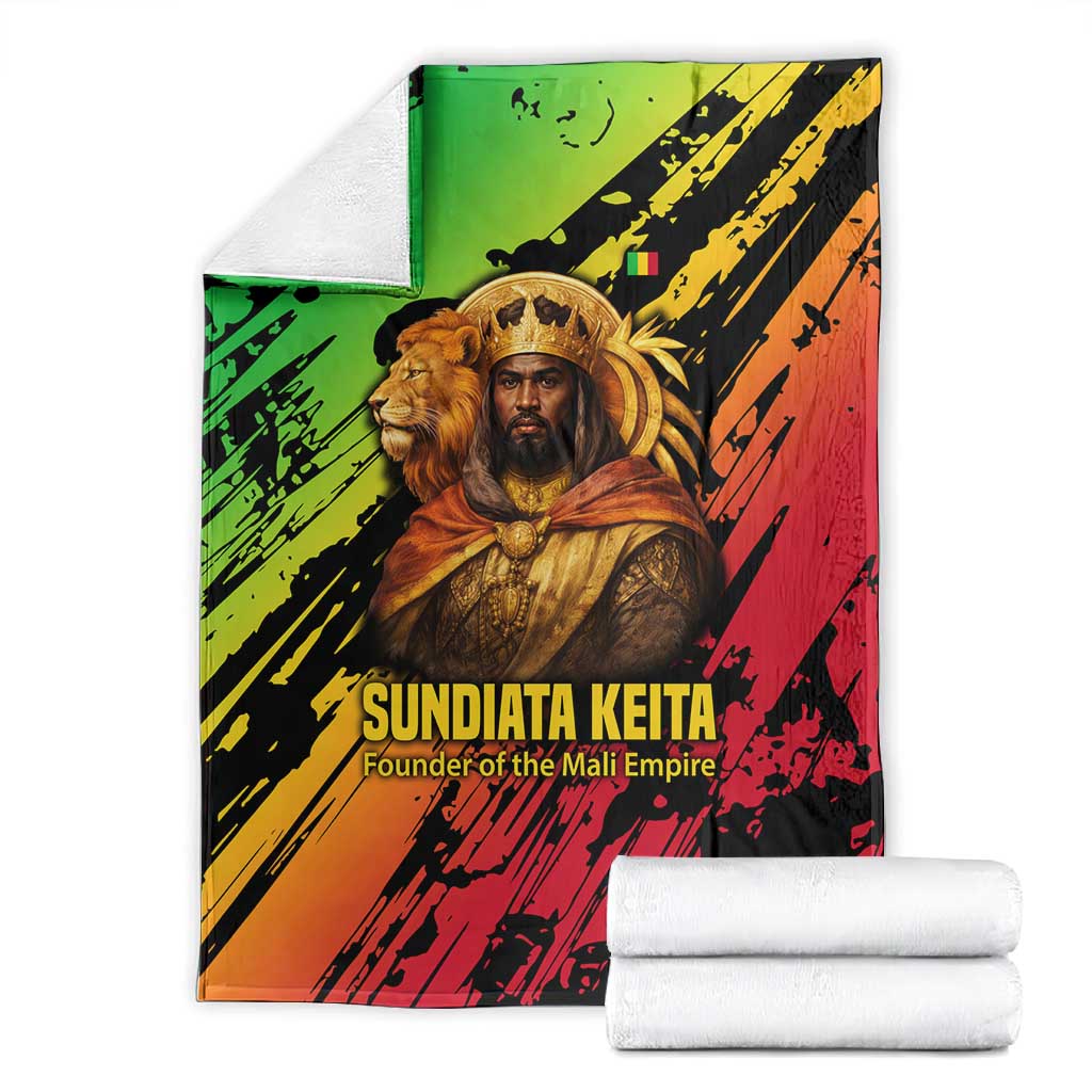 Sundiata Keita Blanket with Regal Portrait, Lion of Mali Title and Bold Tribal Brushstroke Pattern - Wonder Print Shop