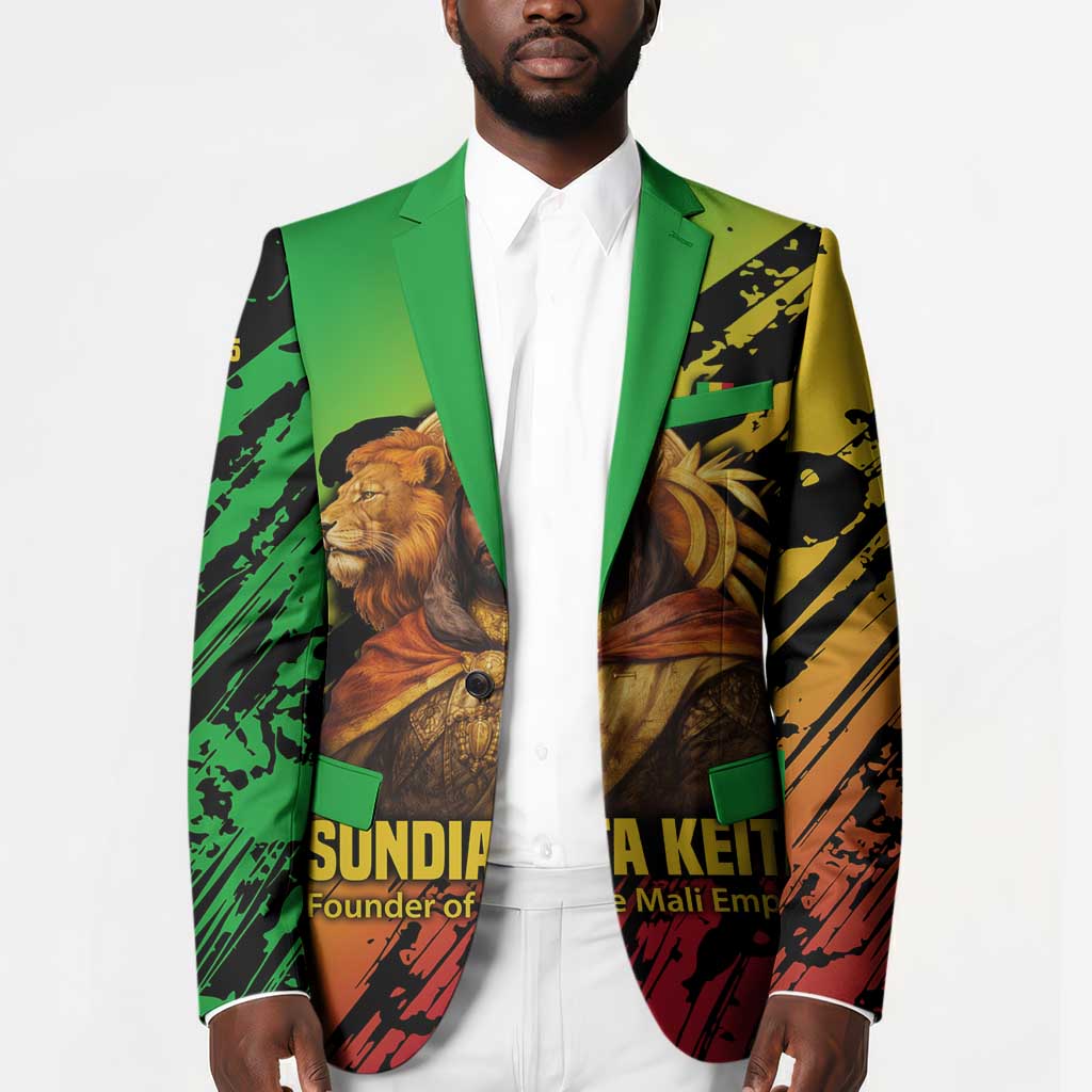 Sundiata Keita Blazer with Regal Portrait, Lion of Mali Title and Bold Tribal Brushstroke Pattern - Wonder Print Shop