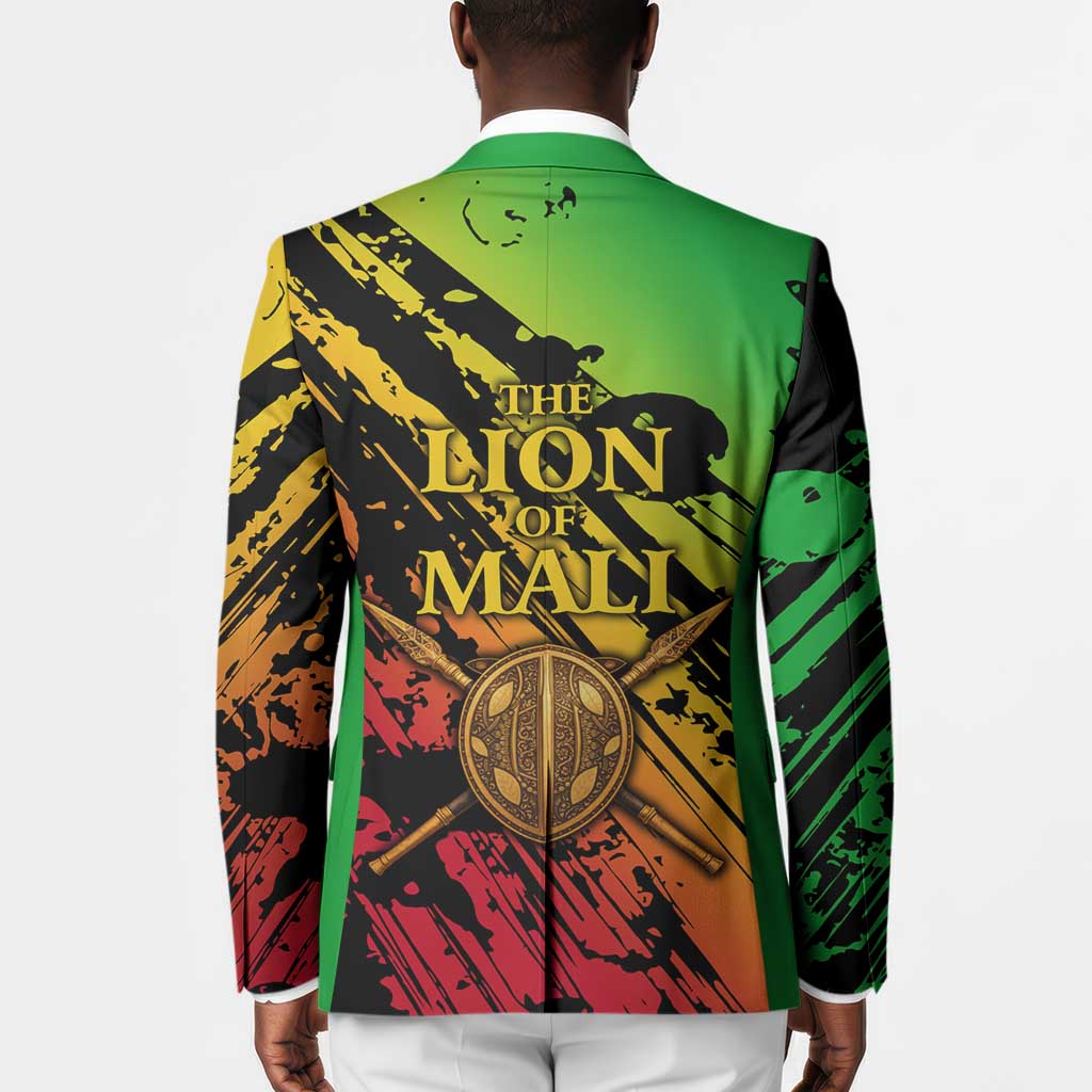 Sundiata Keita Blazer with Regal Portrait, Lion of Mali Title and Bold Tribal Brushstroke Pattern - Wonder Print Shop