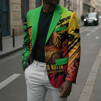 Sundiata Keita Blazer with Regal Portrait, Lion of Mali Title and Bold Tribal Brushstroke Pattern - Wonder Print Shop