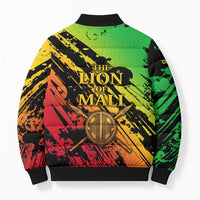 Sundiata Keita Bomber Puffer Jacket with Regal Portrait, Lion of Mali Title and Bold Tribal Brushstroke Pattern - Wonder Print Shop