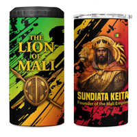 Sundiata Keita 4 in 1 Can Cooler Tumbler with Regal Portrait, Lion of Mali Title and Bold Tribal Brushstroke Pattern - Wonder Print Shop