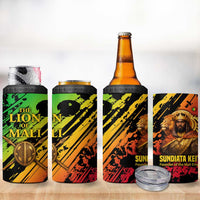 Sundiata Keita 4 in 1 Can Cooler Tumbler with Regal Portrait, Lion of Mali Title and Bold Tribal Brushstroke Pattern - Wonder Print Shop