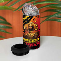Sundiata Keita 4 in 1 Can Cooler Tumbler with Regal Portrait, Lion of Mali Title and Bold Tribal Brushstroke Pattern - Wonder Print Shop