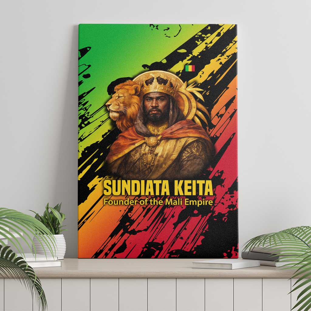 Sundiata Keita Canvas Wall Art with Regal Portrait, Lion of Mali Title and Bold Tribal Brushstroke Pattern - Wonder Print Shop