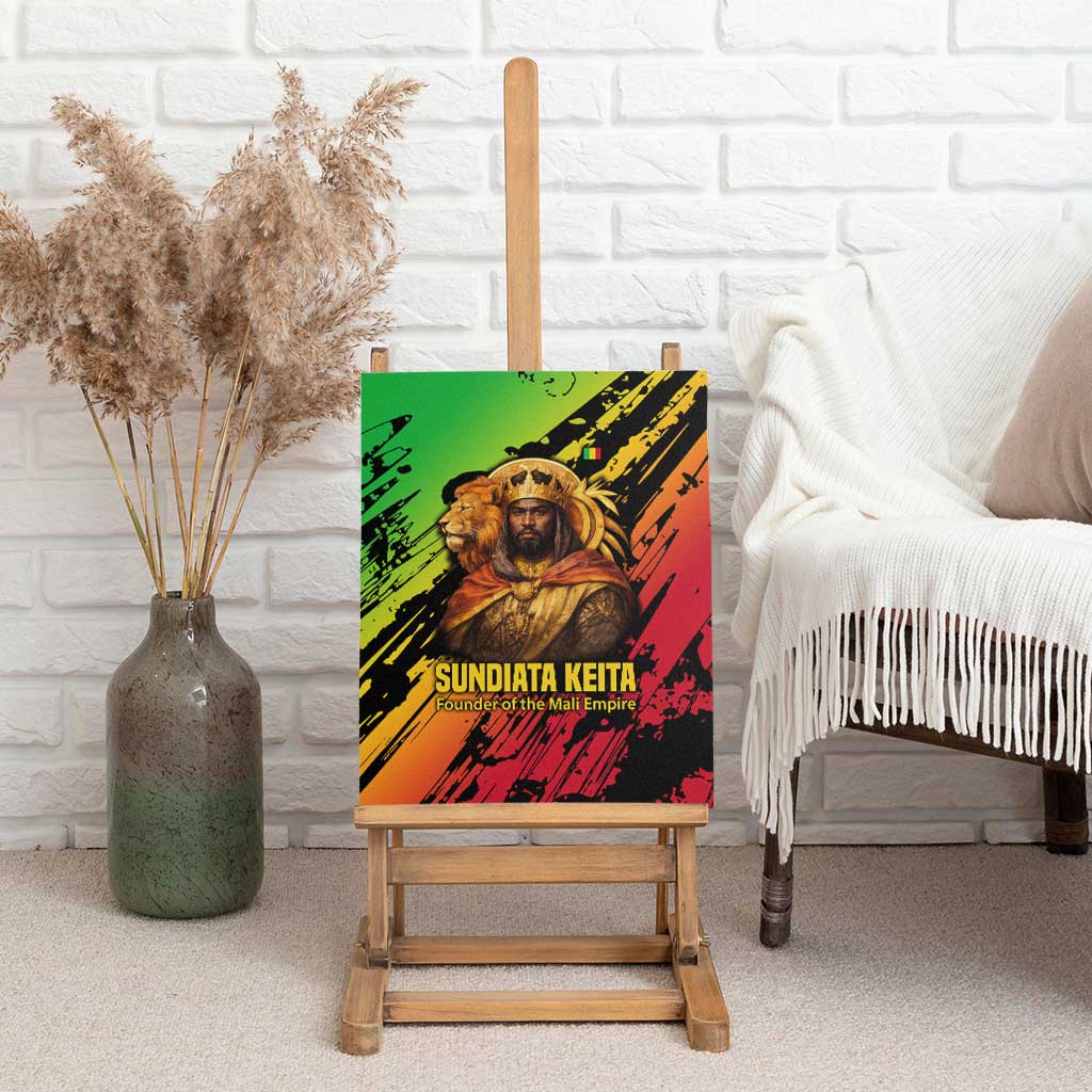 Sundiata Keita Canvas Wall Art with Regal Portrait, Lion of Mali Title and Bold Tribal Brushstroke Pattern - Wonder Print Shop