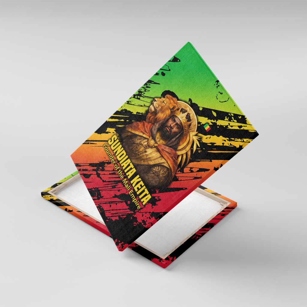 Sundiata Keita Canvas Wall Art with Regal Portrait, Lion of Mali Title and Bold Tribal Brushstroke Pattern - Wonder Print Shop