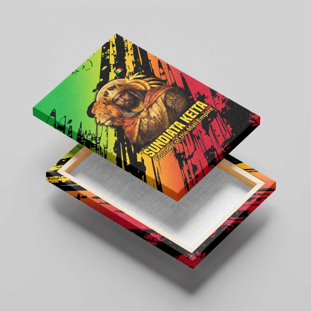 Sundiata Keita Canvas Wall Art with Regal Portrait, Lion of Mali Title and Bold Tribal Brushstroke Pattern - Wonder Print Shop