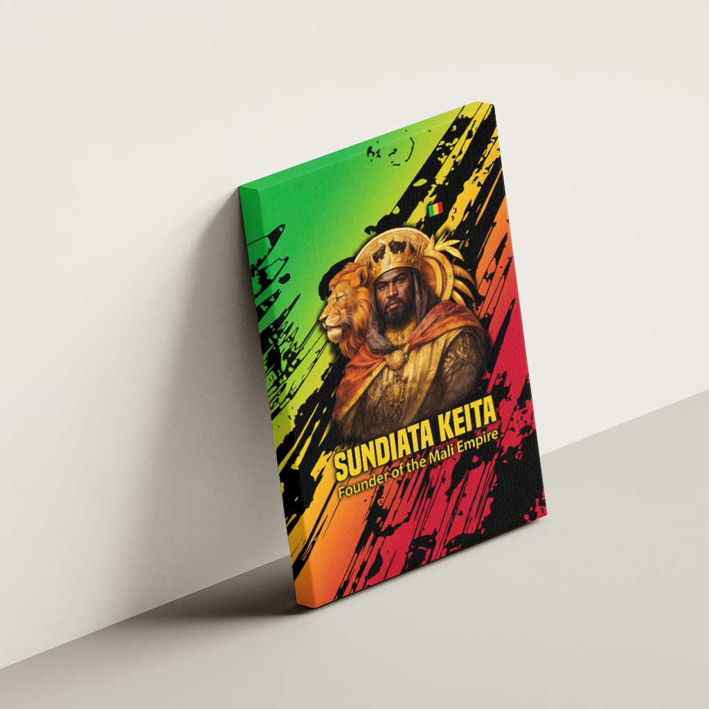 Sundiata Keita Canvas Wall Art with Regal Portrait, Lion of Mali Title and Bold Tribal Brushstroke Pattern - Wonder Print Shop