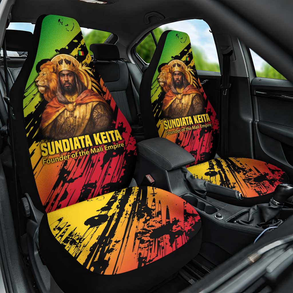 Sundiata Keita Car Seat Cover with Regal Portrait, Lion of Mali Title and Bold Tribal Brushstroke Pattern - Wonder Print Shop