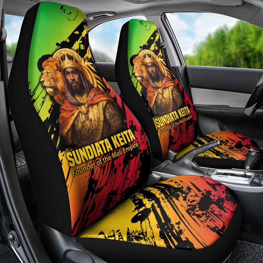 Sundiata Keita Car Seat Cover with Regal Portrait, Lion of Mali Title and Bold Tribal Brushstroke Pattern - Wonder Print Shop