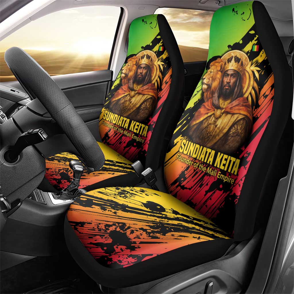 Sundiata Keita Car Seat Cover with Regal Portrait, Lion of Mali Title and Bold Tribal Brushstroke Pattern - Wonder Print Shop
