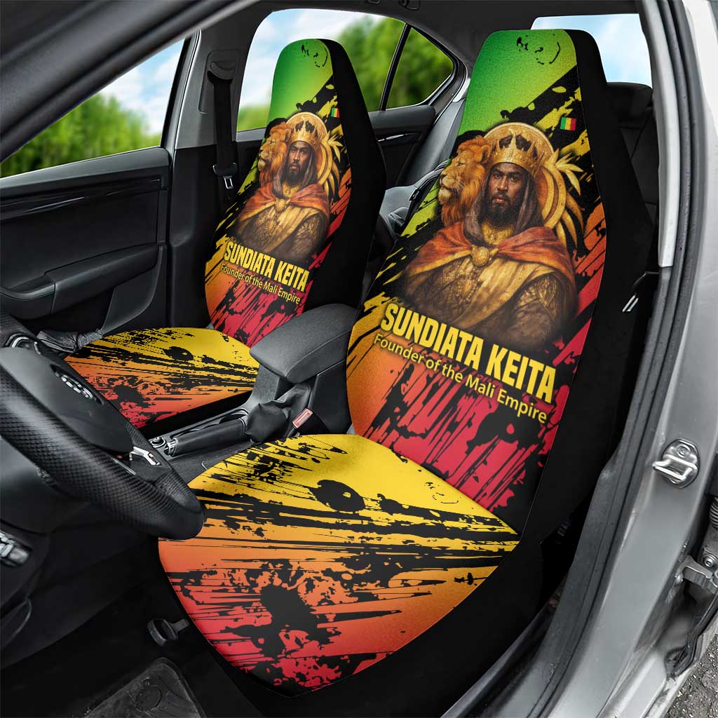 Sundiata Keita Car Seat Cover with Regal Portrait, Lion of Mali Title and Bold Tribal Brushstroke Pattern - Wonder Print Shop