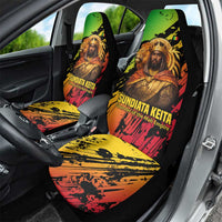 Sundiata Keita Car Seat Cover with Regal Portrait, Lion of Mali Title and Bold Tribal Brushstroke Pattern - Wonder Print Shop