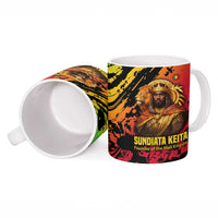 Sundiata Keita Ceramic Mug with Regal Portrait, Lion of Mali Title and Bold Tribal Brushstroke Pattern - Wonder Print Shop