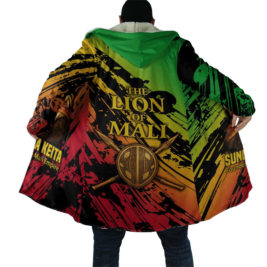 Sundiata Keita Cloak with Regal Portrait, Lion of Mali Title and Bold Tribal Brushstroke Pattern - Wonder Print Shop