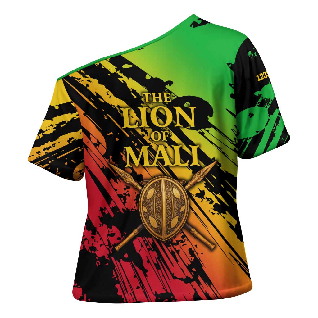 Sundiata Keita Cross Shoulder Shirt with Regal Portrait, Lion of Mali Title and Bold Tribal Brushstroke Pattern - Wonder Print Shop