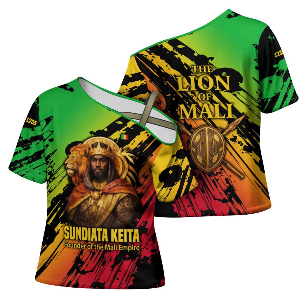 Sundiata Keita Cross Shoulder Shirt with Regal Portrait, Lion of Mali Title and Bold Tribal Brushstroke Pattern - Wonder Print Shop