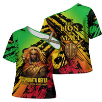 Sundiata Keita Cross Shoulder Shirt with Regal Portrait, Lion of Mali Title and Bold Tribal Brushstroke Pattern - Wonder Print Shop