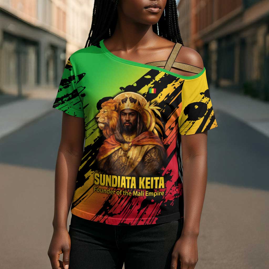 Sundiata Keita Cross Shoulder Shirt with Regal Portrait, Lion of Mali Title and Bold Tribal Brushstroke Pattern - Wonder Print Shop